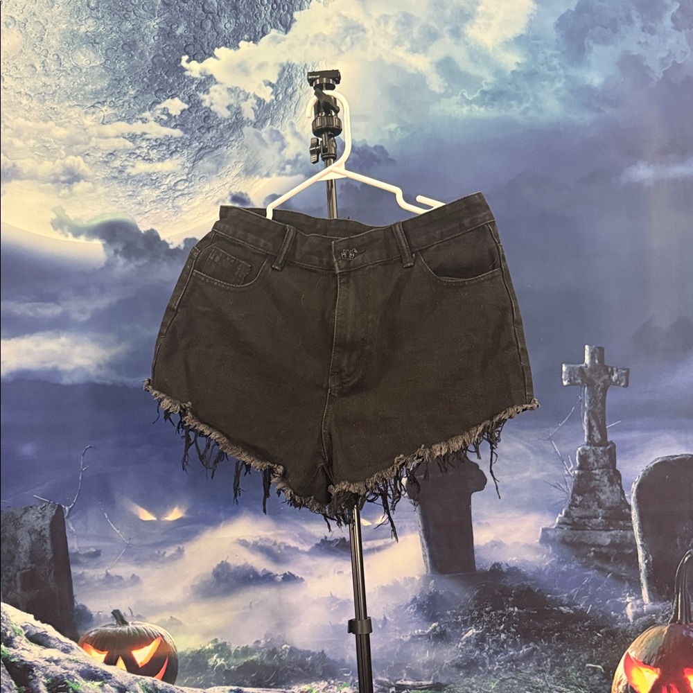 SHEIN Charcoal Frayed Hem Jean Shorts
